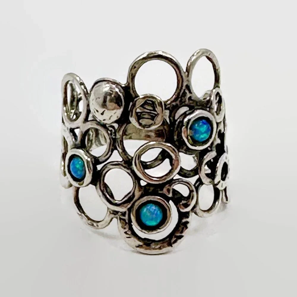 Opal Ring, Sterling Silver, Modern, Contemporary, Vintage, Size 7 1/2, Unique